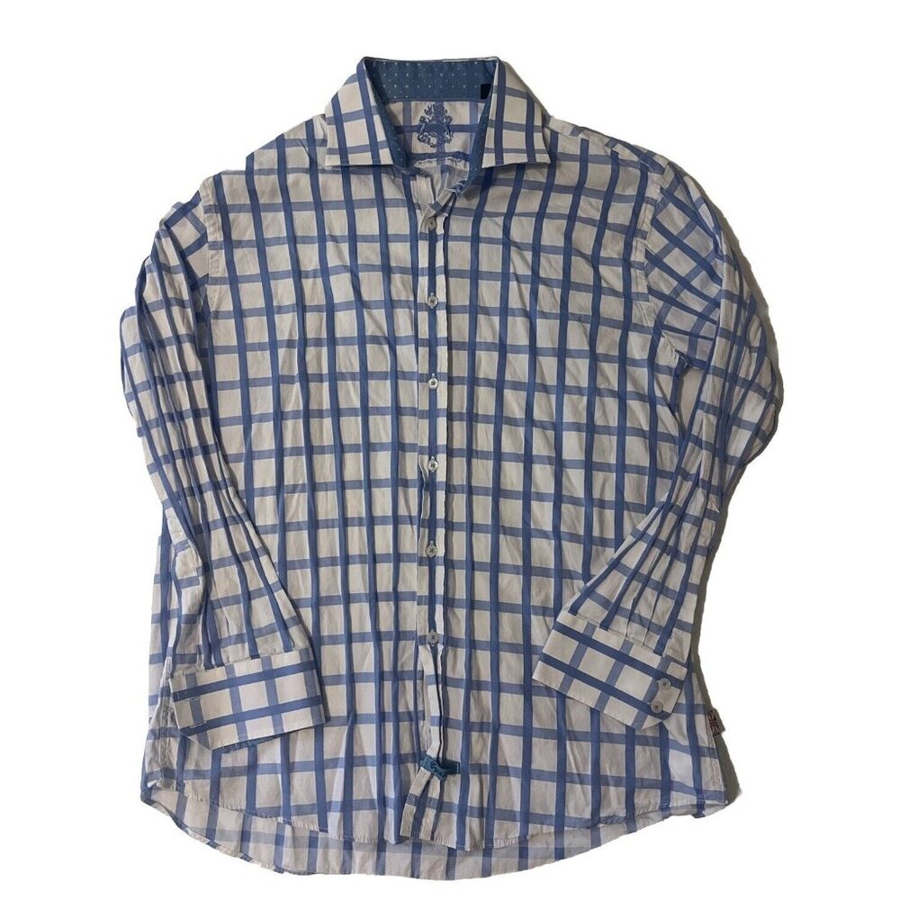 English Laundry Button Down Long‎ Sleeve Shirt Blue White Flip Cuffs 17 34/35